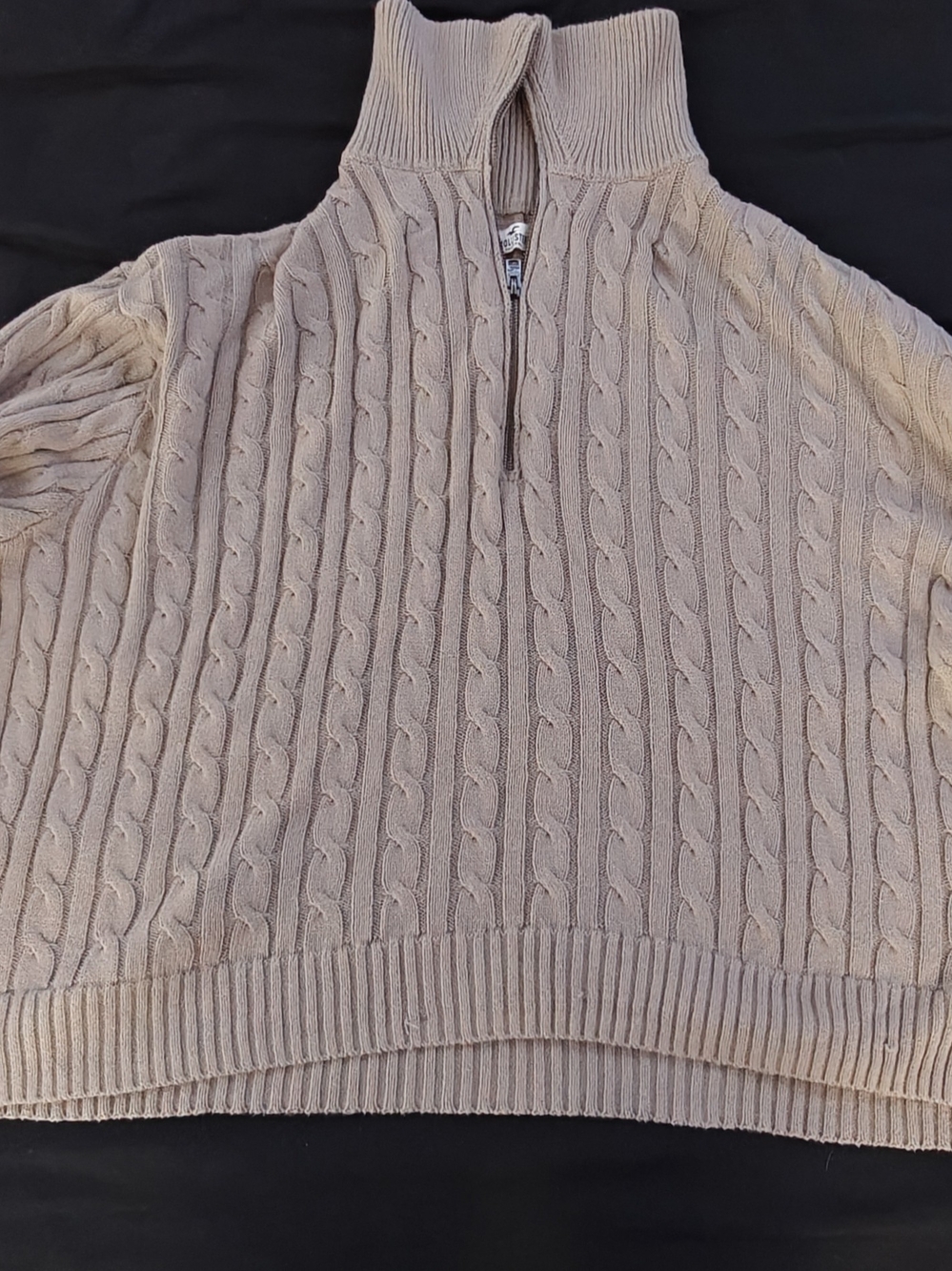 Beige Cable Knit Half-Zip Sweater